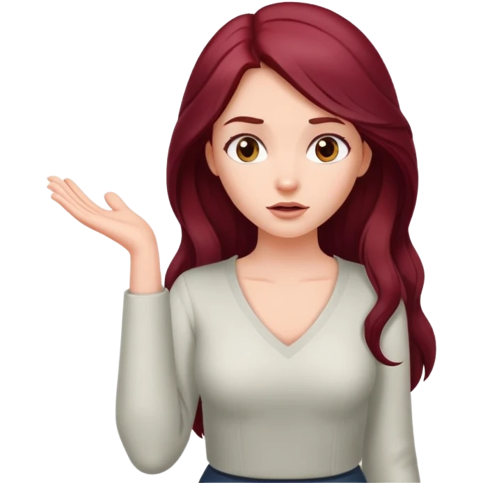 Beautiful long burgundy haired girl, shrugging shoulders emoji