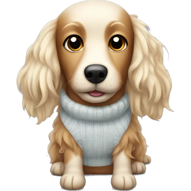 long haired weeny dog wearing a dolly sweater  emoji