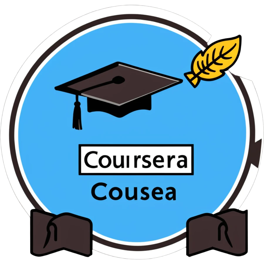 Coursera logo sticker with certificate and graduation cap emoji