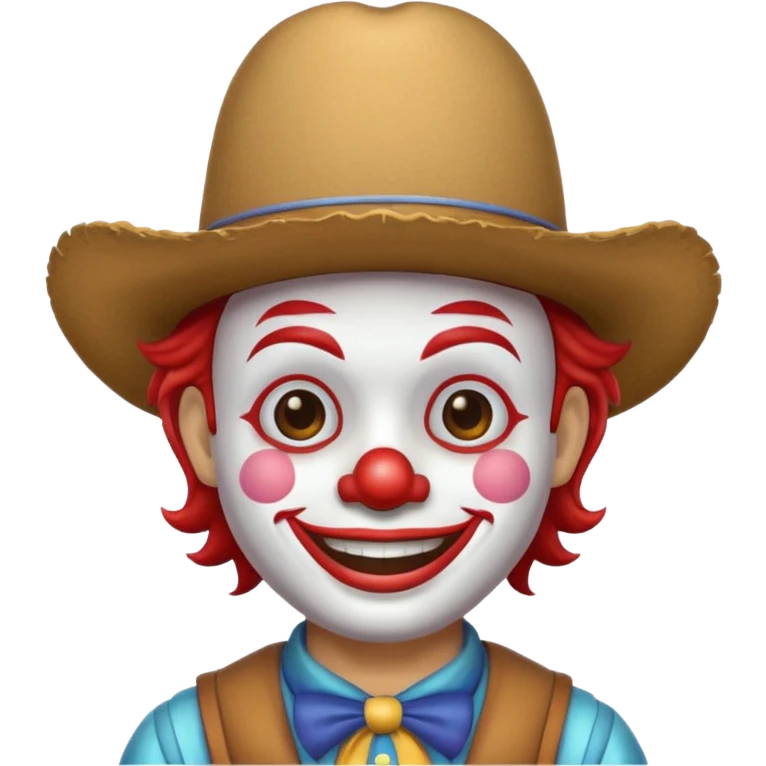 a clown emoji that is wearing a cowboy hat  emoji