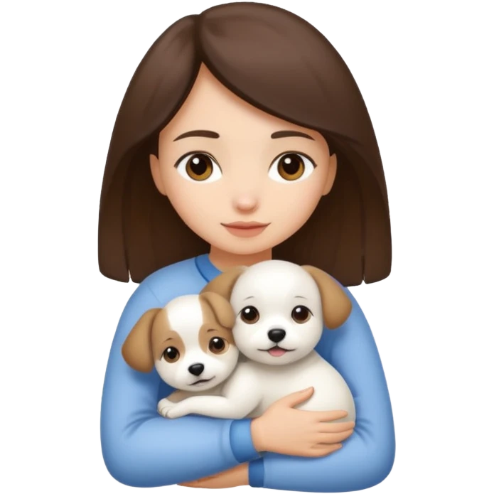 Chica castaña con su perrito pequeño blanco emoji