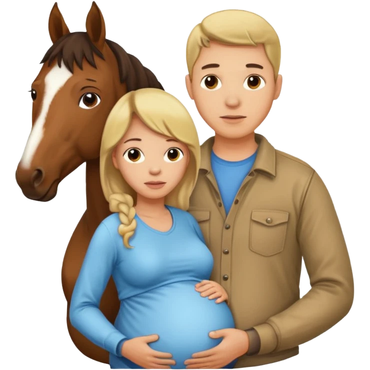pregnant man in casual wear near horse emoji