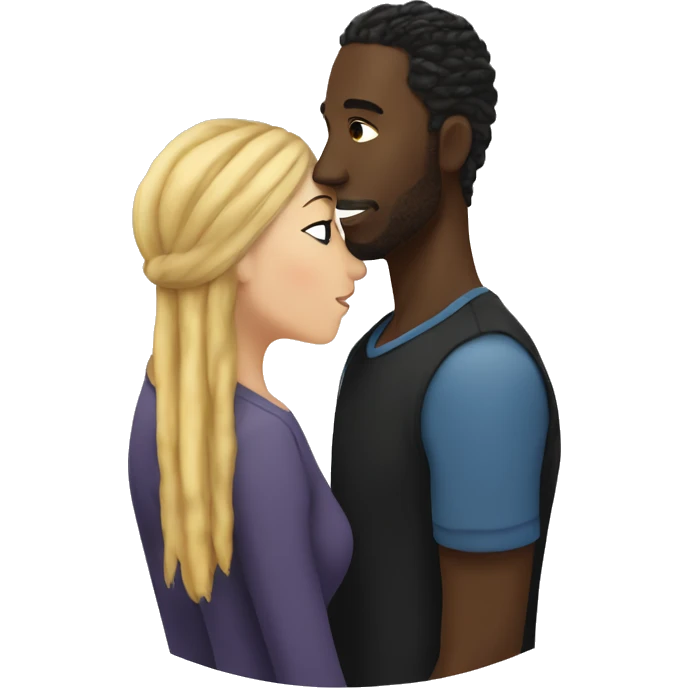 White woman with blonde and dark brown hair kissing a black man with dreadlocks  emoji