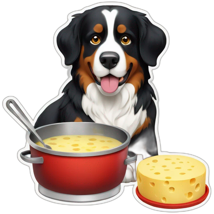 Bernese mountain dog cooking swiss cheese fondue emoji