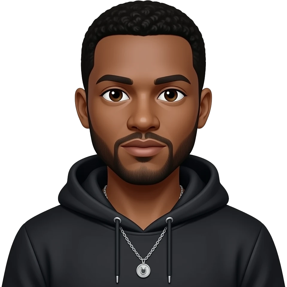 African American man with a necklace on in black hoodie emoji