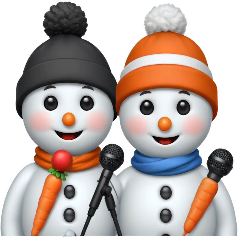 snowmen holding microphone wich sweat cap emoji