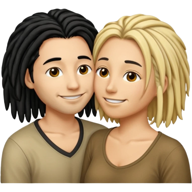 emoticon bacio tra coppia donna capelli neri con dread e uomo biondo capelli corti emoji