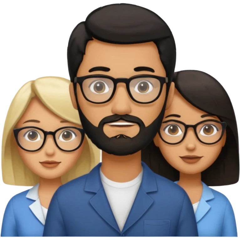 A man with hair and glasses and  a woman with long brown hair and a man with a beard and a woman with a blonde bob emoji