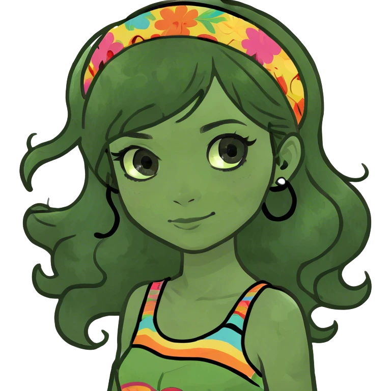 Girl with wavy black hair black eyes  emoji