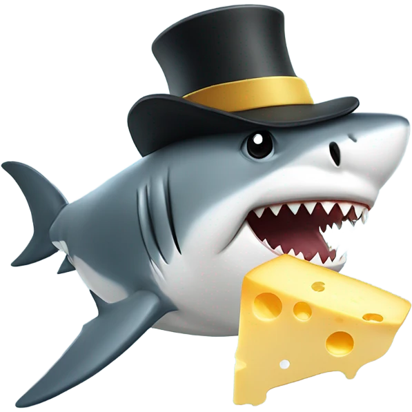 Shark with a top hat eating cheese emoji
