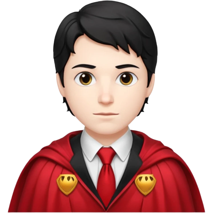 Wavy black hair, red tie, red-and-black cape. Classic vampire look with a formal twist. emoji