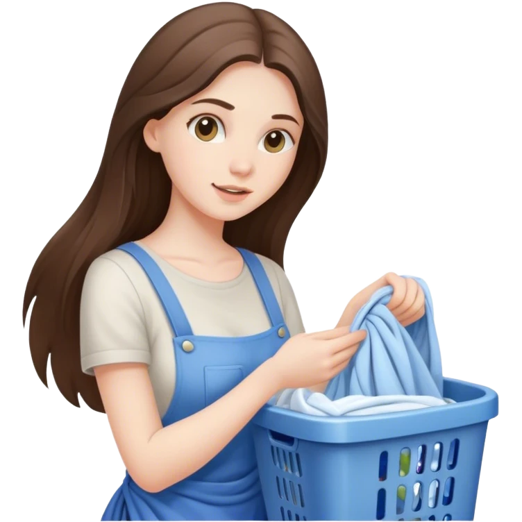 beautiful pale brunette girl with long hair doing laundry  emoji