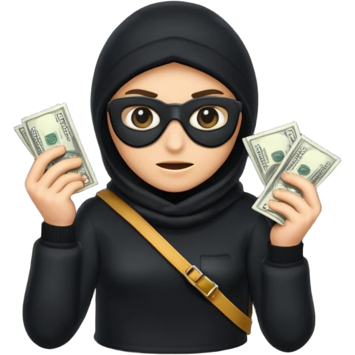 Robber with money na mão direita com uma blusa de frio preta  emoji