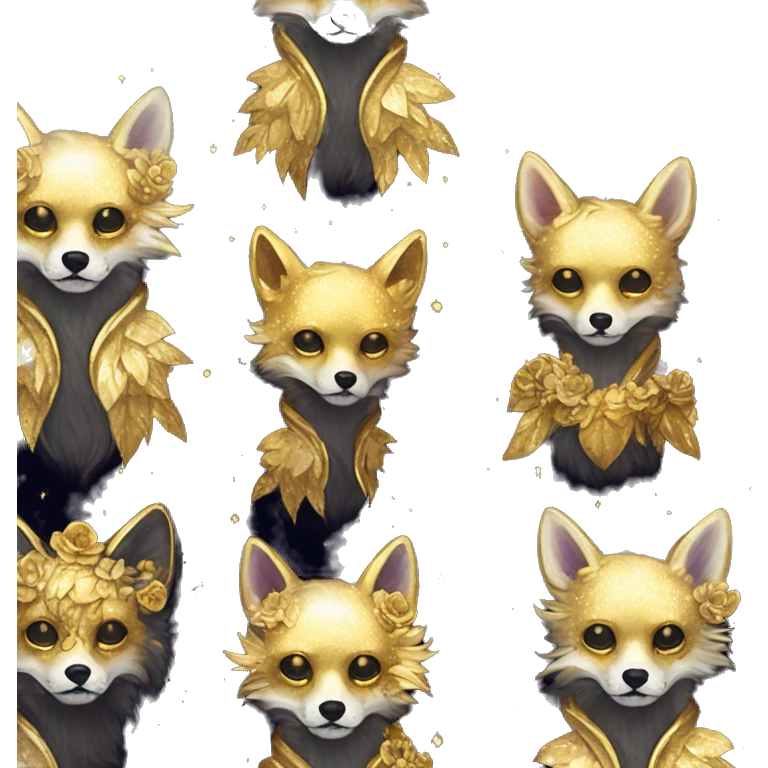 Black iridescent fluffy dog fox head zombie skeleton gold mechanical nebula galaxy stars flowers fairy lights vintage emoji