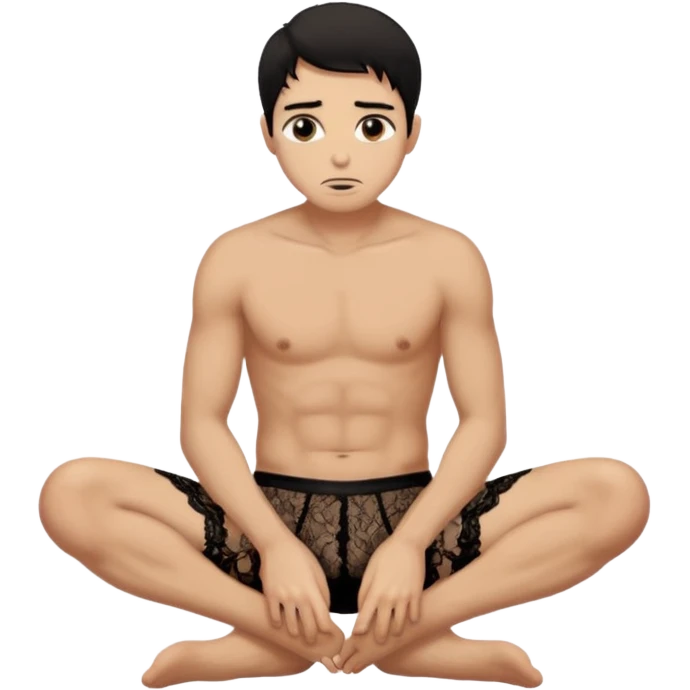 Submissive man on knees begging wearing female underwear with dark hair emoji