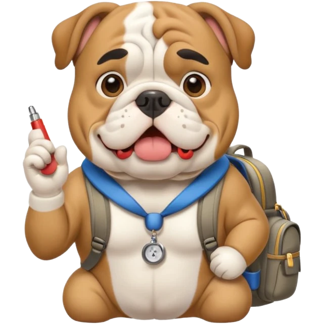 english bulldog tour guide with a whistle and backpack emoji