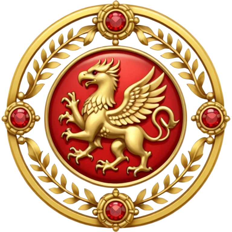 Golden griffin crest / brosch in a circle with red gems and no background emoji