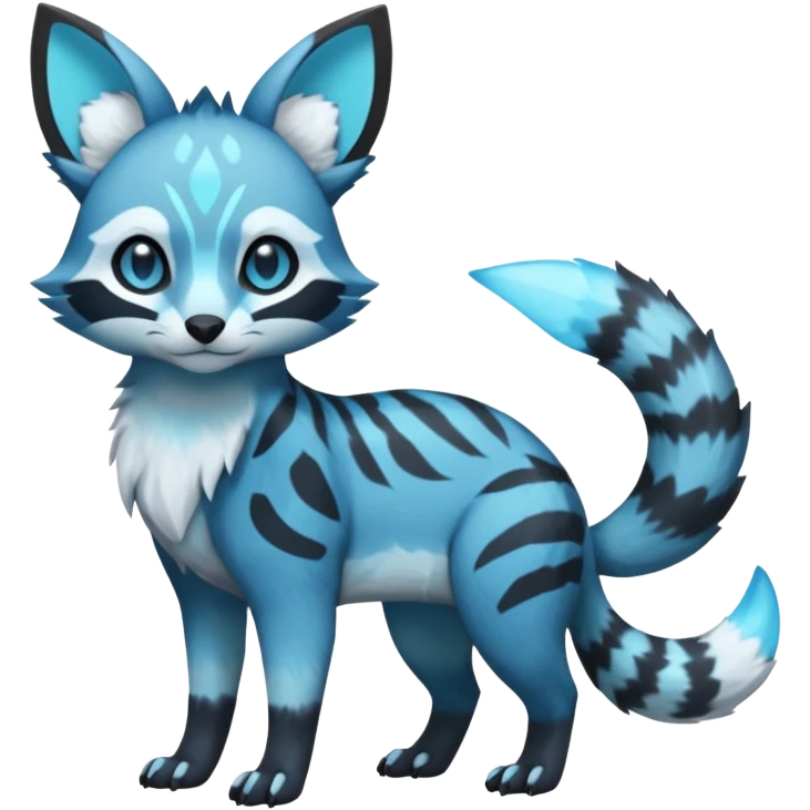 Rare realistic cool cute epic aesthetic colorful Amaura-Glaceon-Civet-Genet-species-Fakemon-hybrid-creature, with markings, full body emoji