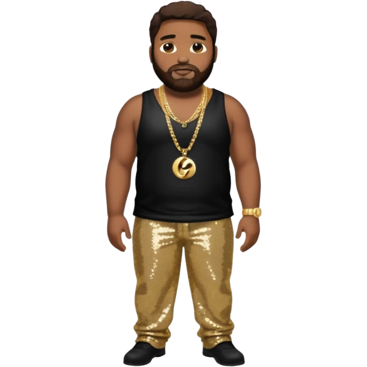 Gerald Levert with dark brown hair, black sequin baggy pants, shirtless with necklace emoji