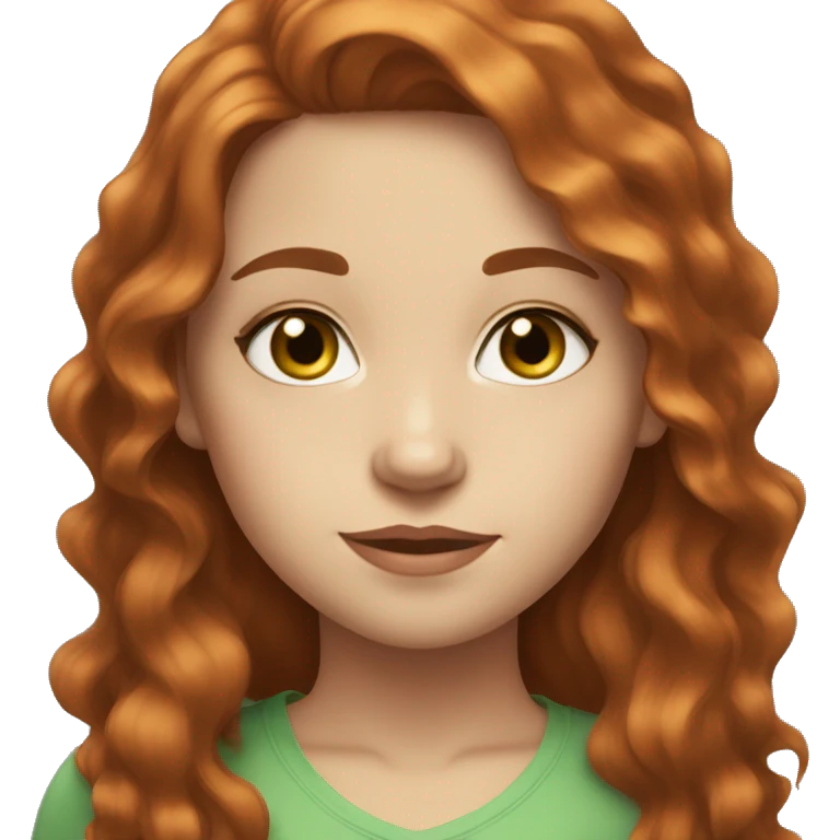 Girl with fair skin, wavy long auburn hair, and light green eyes emoji