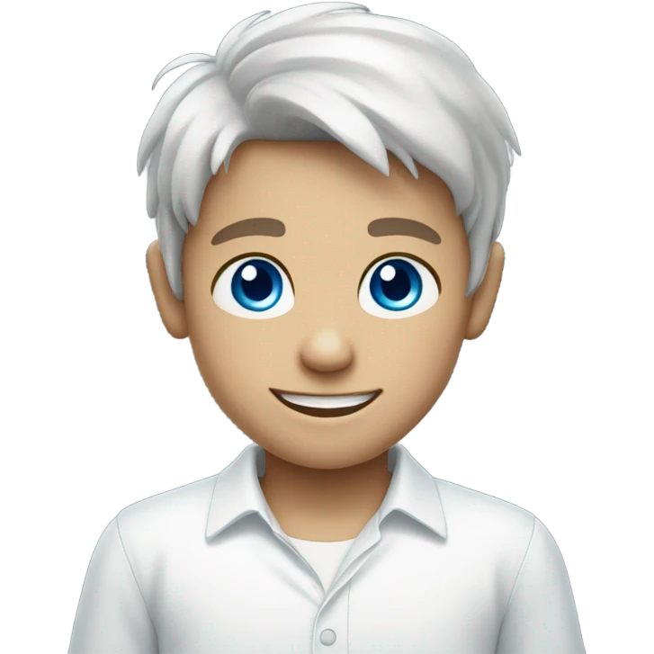 smiling boy in white shirt with blue eyes emoji