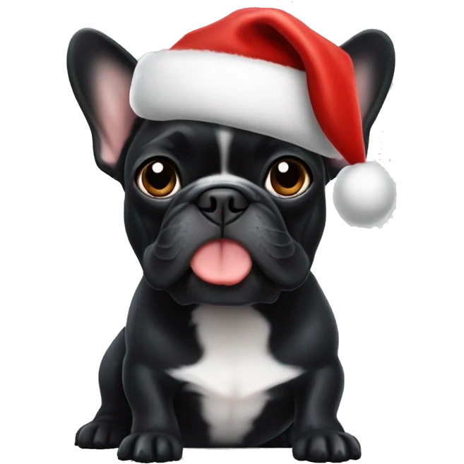 French  Black bulldog wearing Christmas hat emoji