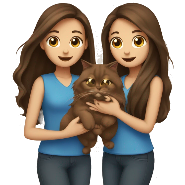 Two long hair brunettes keeping two brown cats in their hands emoji