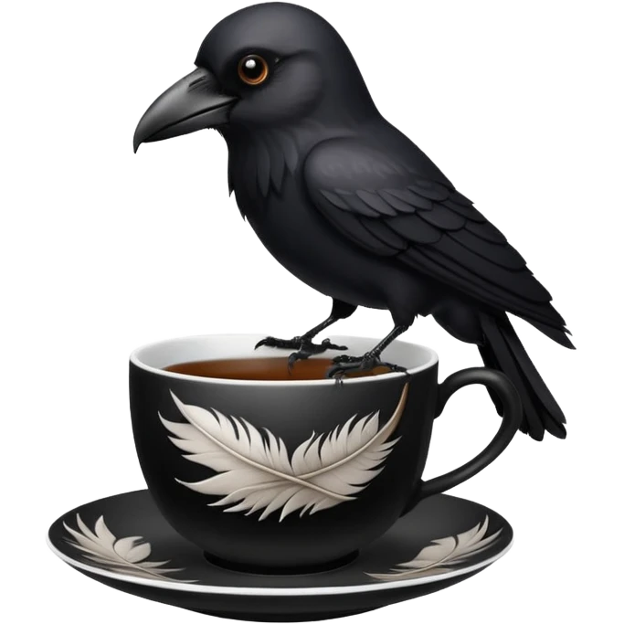 create a crow hoalding tea cup  2d emoji