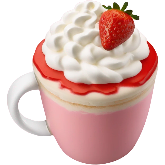Pink latte with whip cream and strawberries  emoji