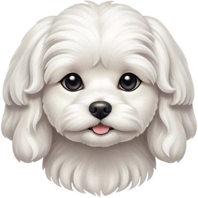 Cinematic Noble Wavy-Haired Maltese dog Portrait Emoji, Poised and regal, with a delicate, compact build and a pristine, wavy-haired white coat that cascades in gentle curls, deep-set soulful dark eyes, Simplified yet sharp and sophisticated features, highly detailed, glowing with a soft, dignified glow, high shine, intelligent and gentle, stylized with an air of refinement, focused and attentive, soft glowing outline, capturing the essence of a watchful and graceful companion, so majestic it feels as though it could prance out of the screen with effortless authority! emoji