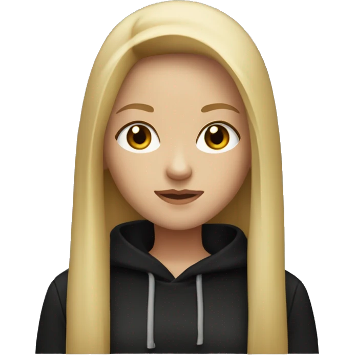 Blonde long straight hair girl with brown eyes and black hoodie  emoji