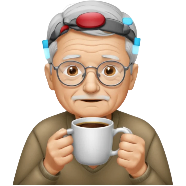 Blind grandpa having a cup of coffee and waiting for his daughter ￼ emoji