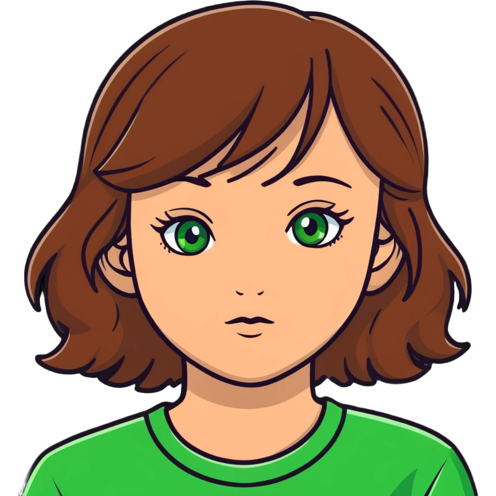girl with green eyes and slightly wavy brown hair emoji