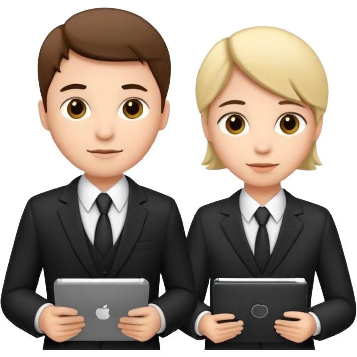 group of 5 colleagues with computer and copybooks emoji