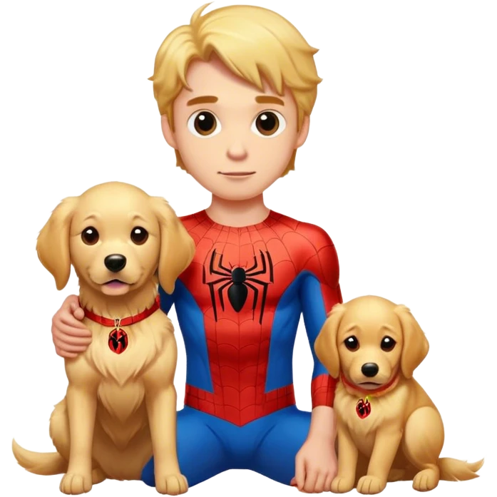 Spider-Man with his golden retriever in a Spider-Man outfit emoji