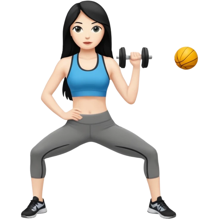 white woman with long black hair doing fitness emoji