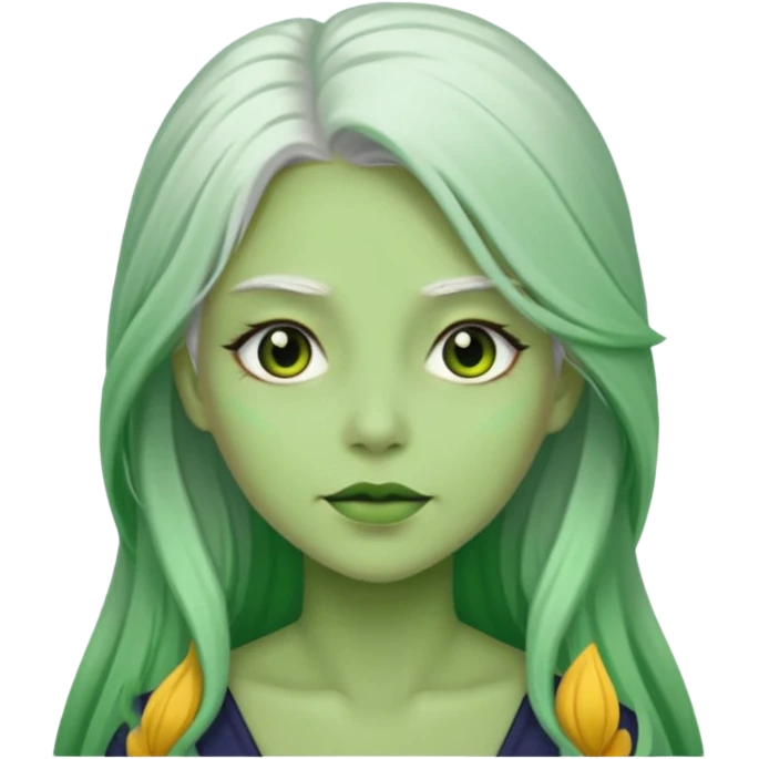 Woman with green skin color and white long hair emoji