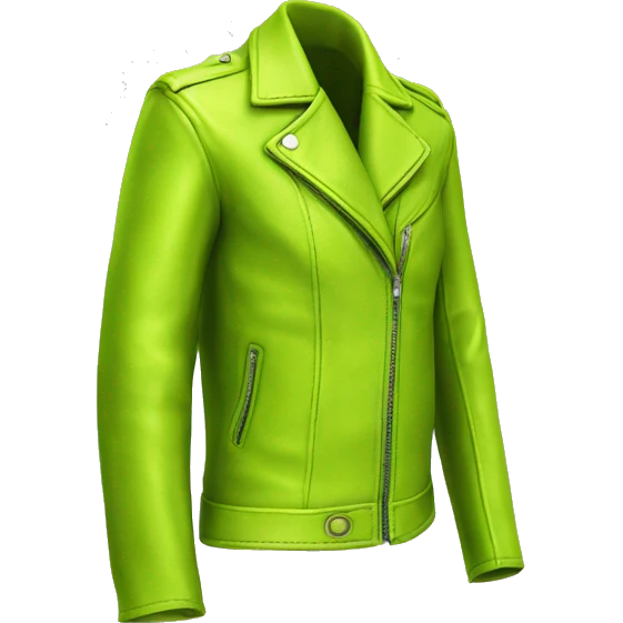 Realistic isolated side view of a lime green open fashion leather jacket. emoji