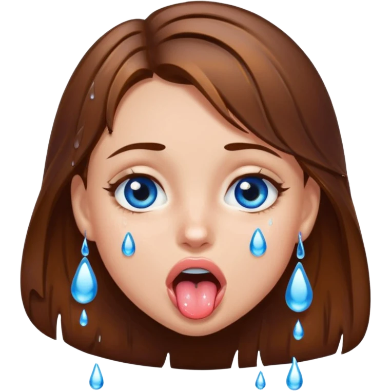 Girl with brown hair, blue eyes, a wet face and her tongue out. Can you make her face more wet emoji
