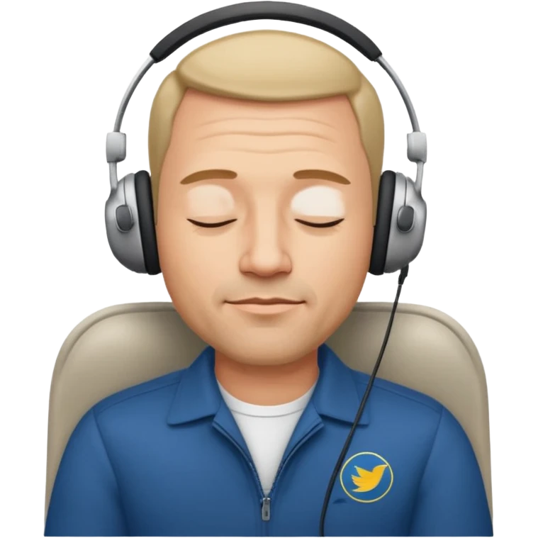 A handsome 45 year old man sleeping blissfully on an international flight. emoji