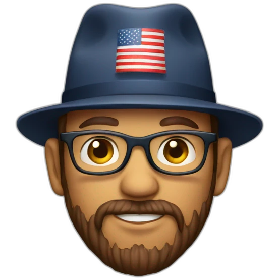 A red haierd man with glasses and beard wearing an american hat emoji