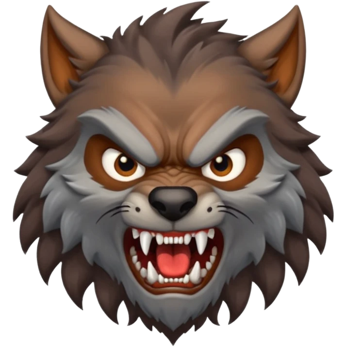 Create an emoji of Werewolf half bodied till waist sharp nails angry face brown emoji