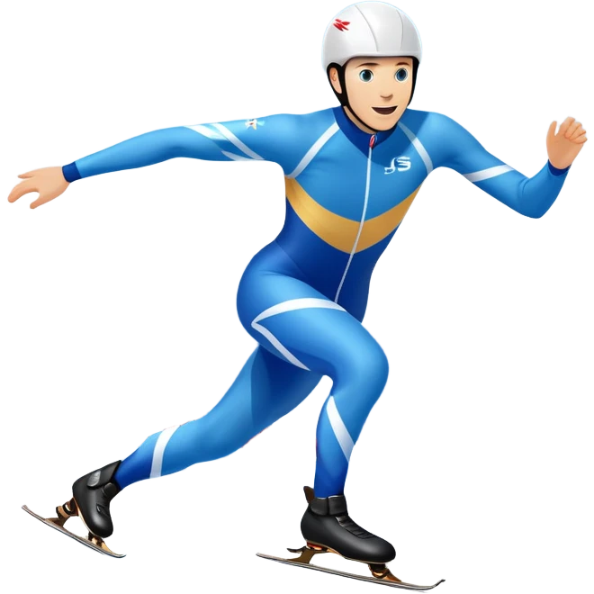 An icon showing a speed skater gliding on a professional oval ice track, captured in mid-motion with aerodynamic posture and sleek skates. The background features snowy mountains, flags, and a clear blue sky. Transparent background reflects the speed and elegance of the sport. emoji