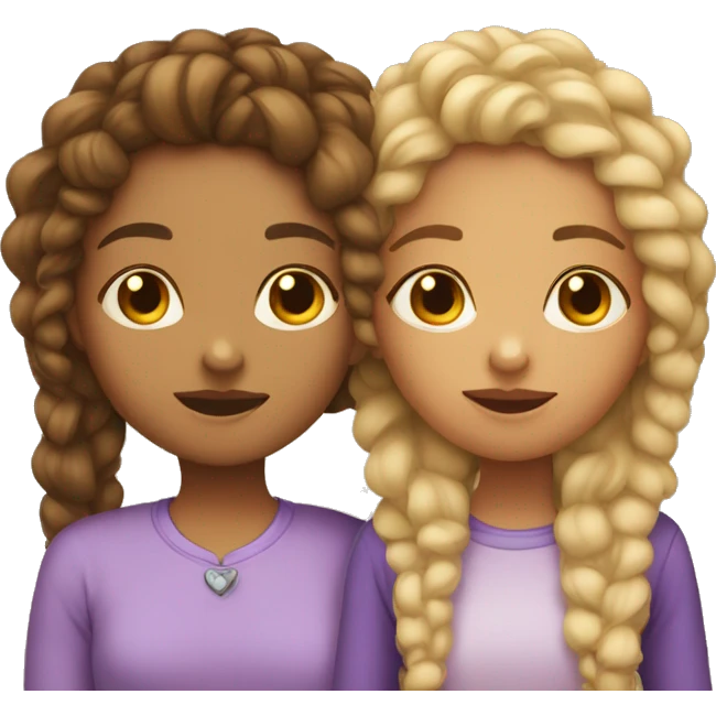 two girls kissing. one is lightskin with curly hair and the other is fair skin with braids  emoji