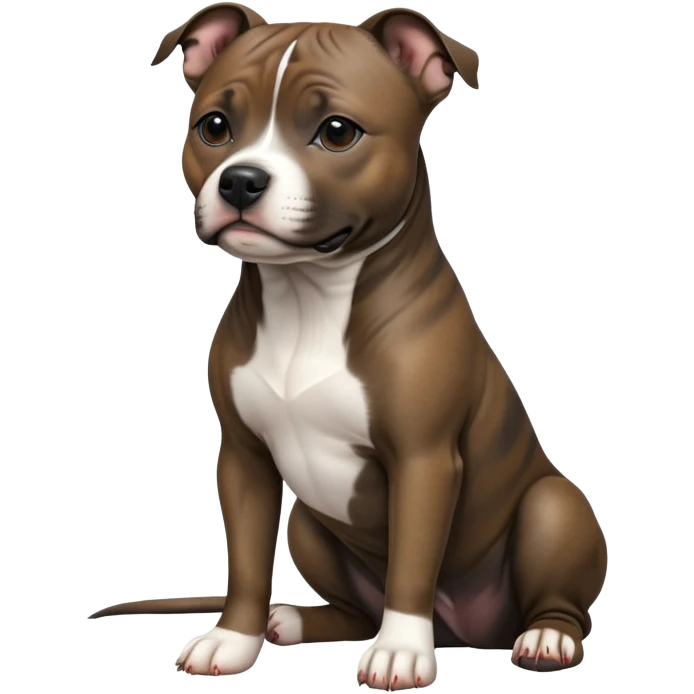 cinematic-[Staffordshire bull terrier]-realistic-full-body-sitting-emoji,-tail-resting-loosely-beside-its-paws,-head-tilted-dramatically, -sleek-[dark solid brindle]-fur,-simplified-yet-realistic-focused-features,-highly-detailed,-glowing-with-an-almost-sarcastic-glow emoji