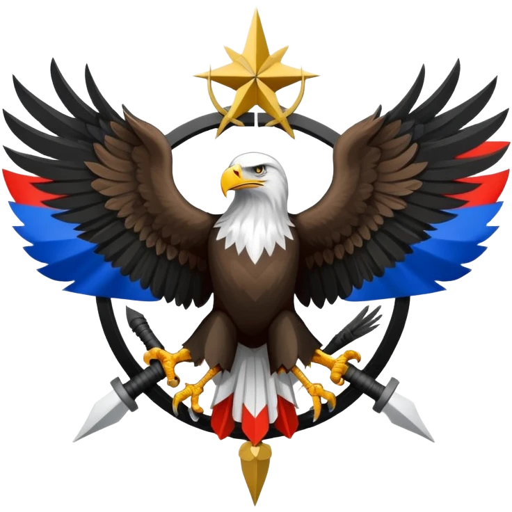 eagle against the background of the Russian flag and a black and white wind rose emoji