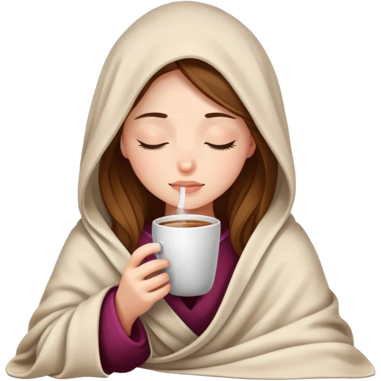 girl inside a blanket sipping coffee eyes closed emoji