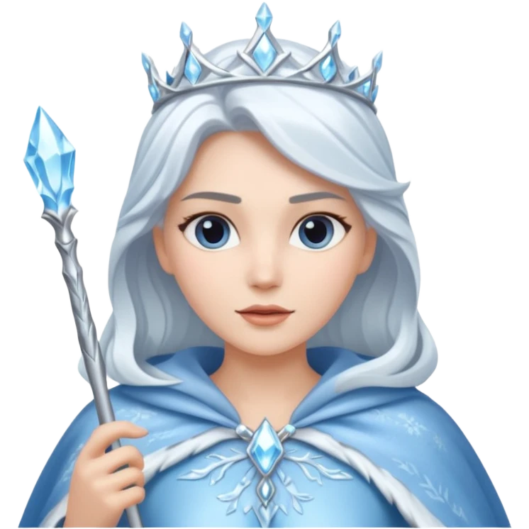Ice Queen – silver wand + frost cape. emoji
