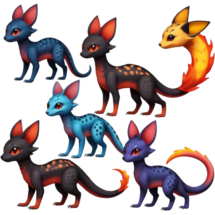 Dark magma-gradients-colored Salandit-Umbreon-Genet-Noivern-Noibat-Serval-Hybrid (Full body) emoji