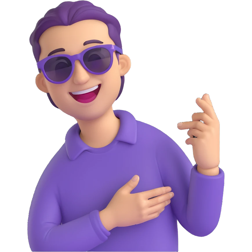 A man with purple sunglasses, laughing emoji